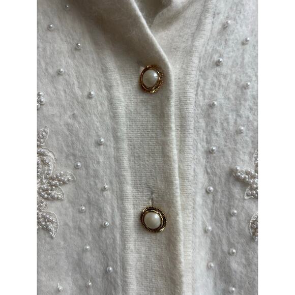 Beldini Vintage Angora Rabbit Hair Cardigan Beaded Lined Sweater Jacket Medium - Picture 7 of 12
